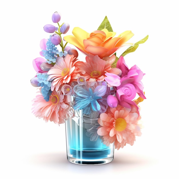 3D-Blumen-Tumbler-Clipart auf weißem Hintergrund