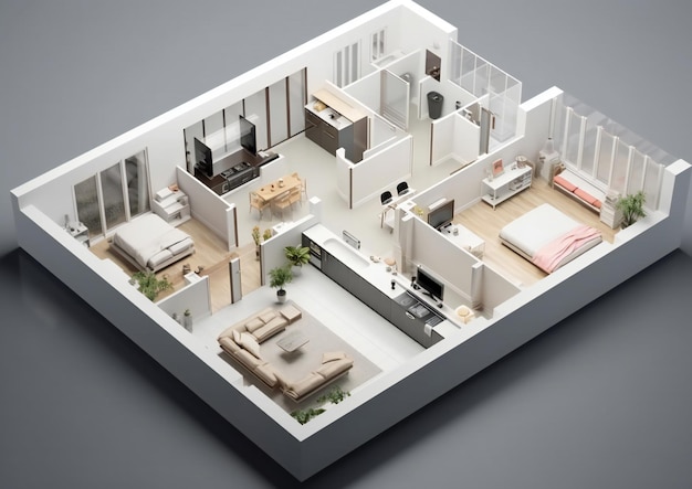 3D-Bodenplan eines Innenhauses