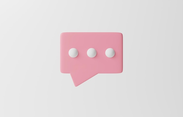 3D bolhas de bate-papo rosa mínimo no conceito de fundo branco isolado de mensagens de mídia social ilustração de renderização 3d Sinal mínimo de caixas de bate-papo em branco Bate-papo para ícone de bolha de texto no sinal de comentário pastel
