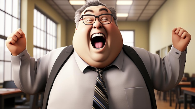 Foto 3d bonito feliz homem gordo personagem generativo ai
