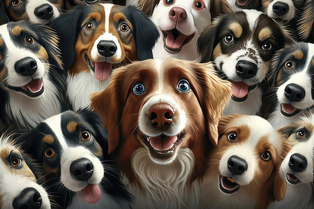 3D bonito muito muitos cães sorridente cães completos em fundo