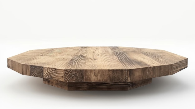 3D-braune Tischplatte mit Holztexturoberfläche, isoliert auf weißem Hintergrund Winkelansicht von Holzschreibtisch mit Eck-Tischplatte