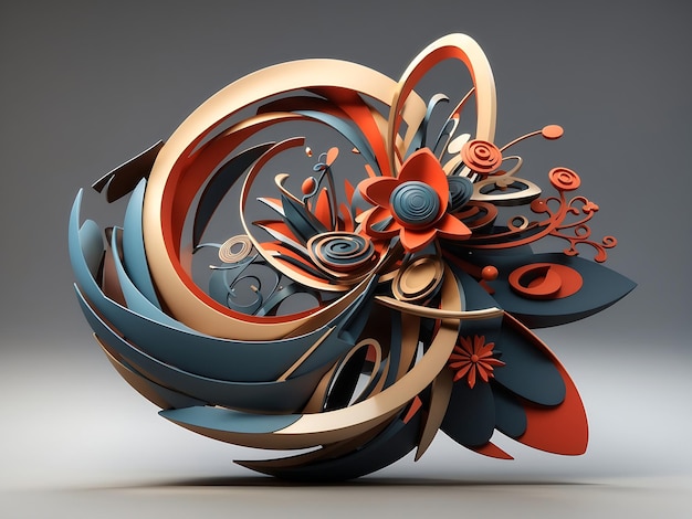 3D Brutal figura contemporánea estrella oval espiral flor AI genera