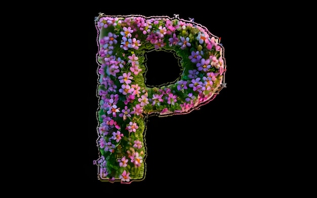 Foto 3d-buchstabe p mit blumen