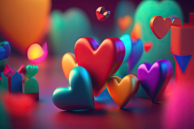 3D bunte Herzen Valentinstag Hintergrund