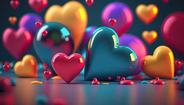 3D bunte Herzen Valentinstag Hintergrund