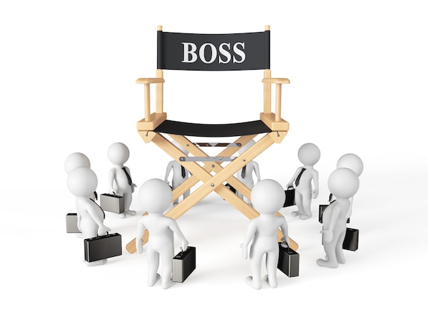 3d Businessmans Around Director Boss Chair em um fundo branco
