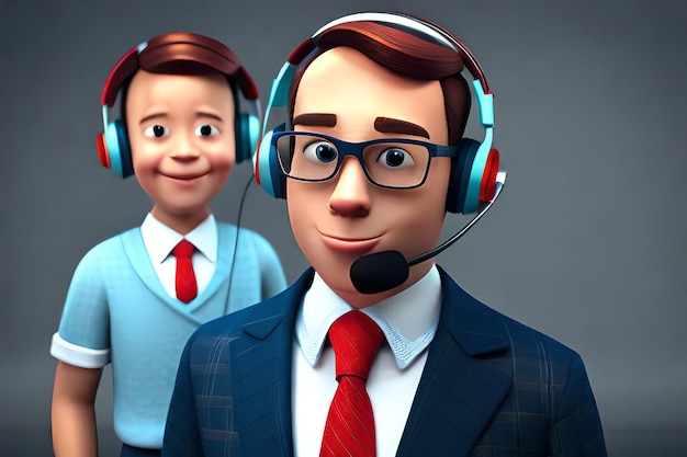 3D-Callcenter-Agenten 3D-Zeichentrickfigur eines Callcenter-Betreibers