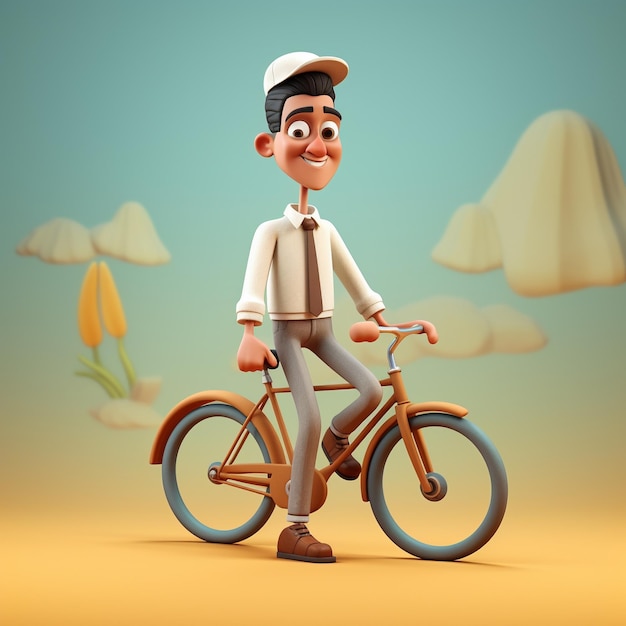 Foto 3d caricatura humana con bicicleta