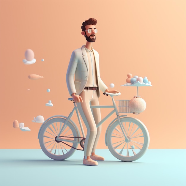 3d caricatura humana con bicicleta