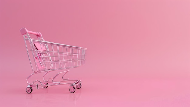 3d carrito de compras vacío en fondo rosa