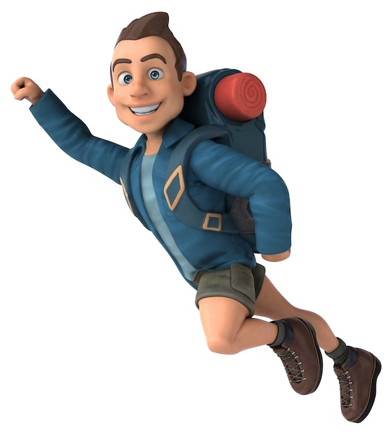 3D Cartoon Backpacker Mann Charakter