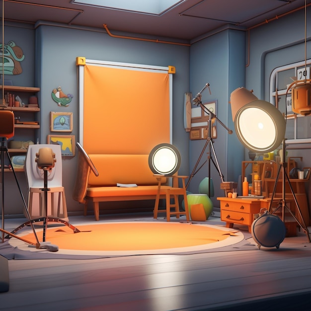 3D-Cartoon-Beleuchtungsset für professionelles Studio