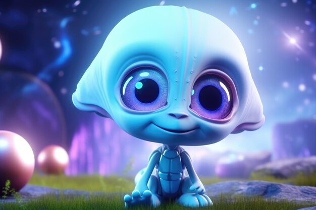 3D Cartoon Cute Adorable Alien en una aventura cinematográfica