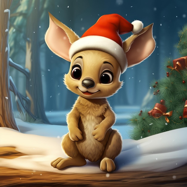 3D-Cartoon-Figur Baby Känguru trägt Weihnachten