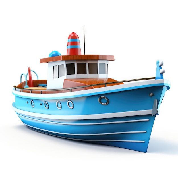 3D-Cartoon-Fischerboot auf weißem Hintergrund