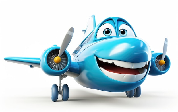 Foto 3d-cartoon-flugzeug mit einem arthropoden-lächeln auf weißem hintergrund