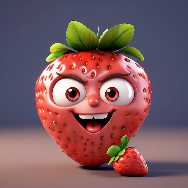3D-Cartoon-Früchtfigur aus Erdbeeren