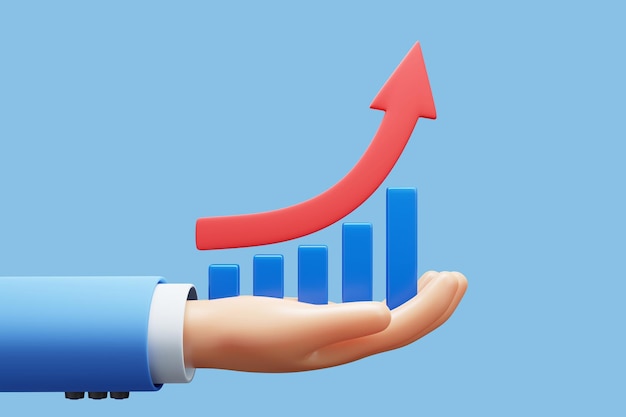 3D-Cartoon-Hand Wachstum Pfeilsymbol Geschäft. erfolg finanzgewinn stock wachstum wirtschaft investm