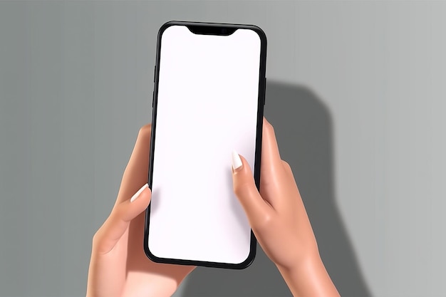 3D-Cartoon-Handgriff-Telefonmodell mit leerem weißem Bildschirm