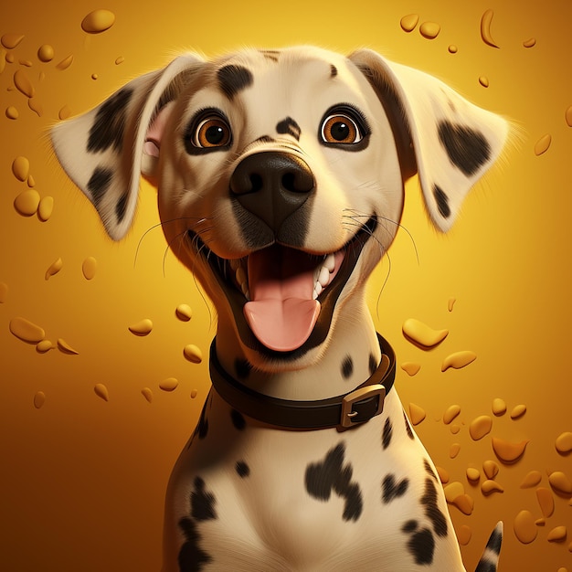 3D-Cartoon-Hundeillustration auf pastellgelbem Hintergrund