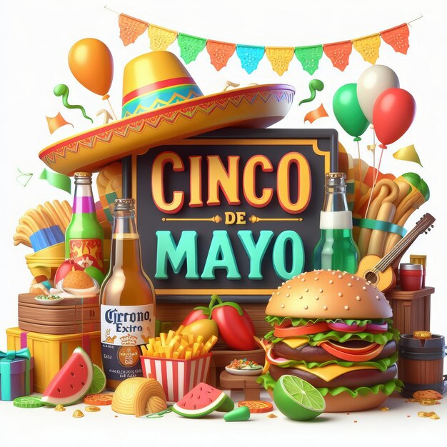 3d-Cartoon-Illustration der mexikanischen Feier Cinco de Mayo