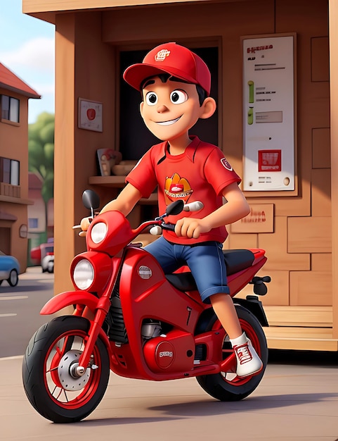 3D-Cartoon-Lieferjunge auf Roller, schneller Transport, Lieferung nach Hause, Online-Bestellung
