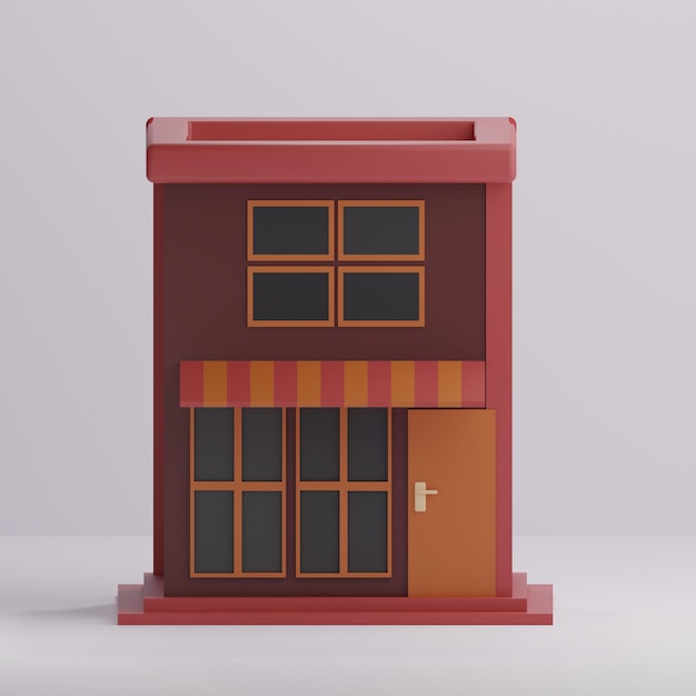 3D-Cartoon-Low-Poly-Gebäude rot