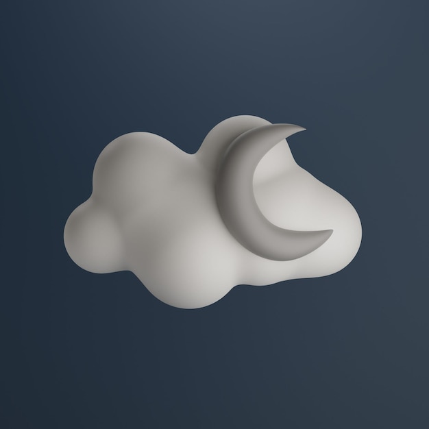 3D-Cartoon-Low-Poly-Mond-Wolken-Symbol