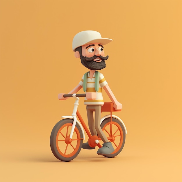 3D-Cartoon-Mensch mit Fahrrad