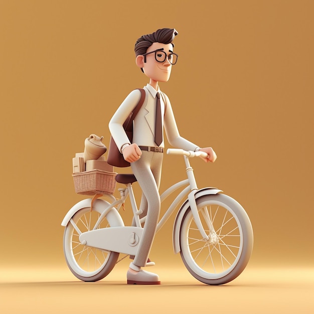 3D-Cartoon-Mensch mit Fahrrad