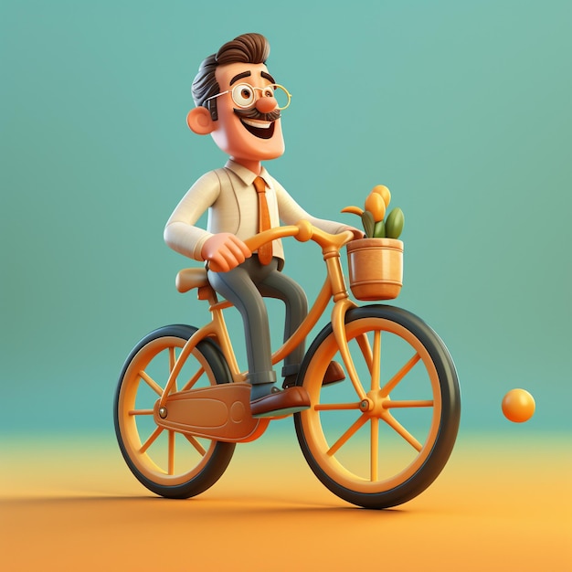 3D-Cartoon-Mensch mit Fahrrad