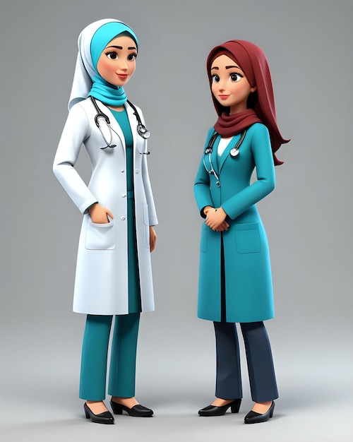 3D-Cartoon muslimische Frau Arzt