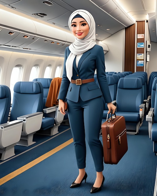 3D-Cartoon muslimische Frauen sind im Flugzeug