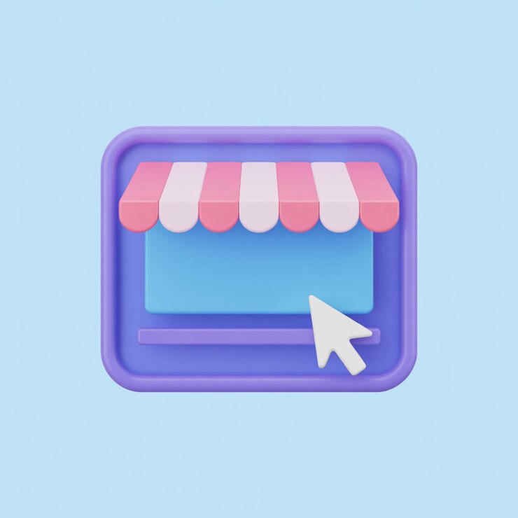 Foto 3d cartoon online store icon with cursor