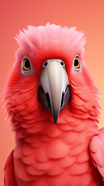 3D-Cartoon-Parrot's CloseUp Delight gegen helles Rot