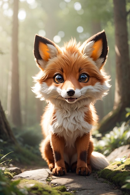 3D Cartoon Red Fox vagando sozinho na pastagem