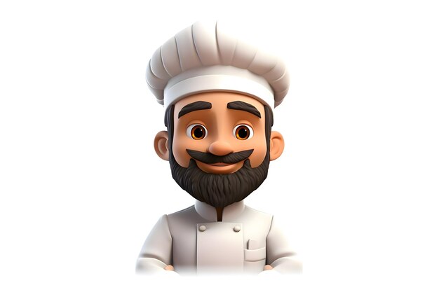 3D-Cartoon-Stil bärtiger Koch isoliert auf weißem Hintergrund