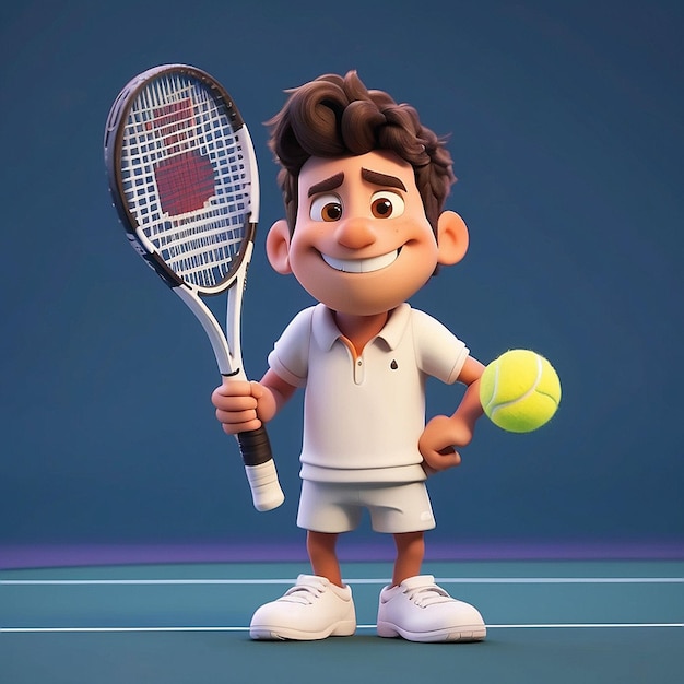 3D-Cartoon-Tennisspieler-Figur