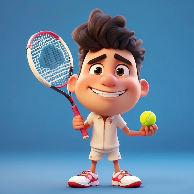 3D-Cartoon-Tennisspieler-Figur