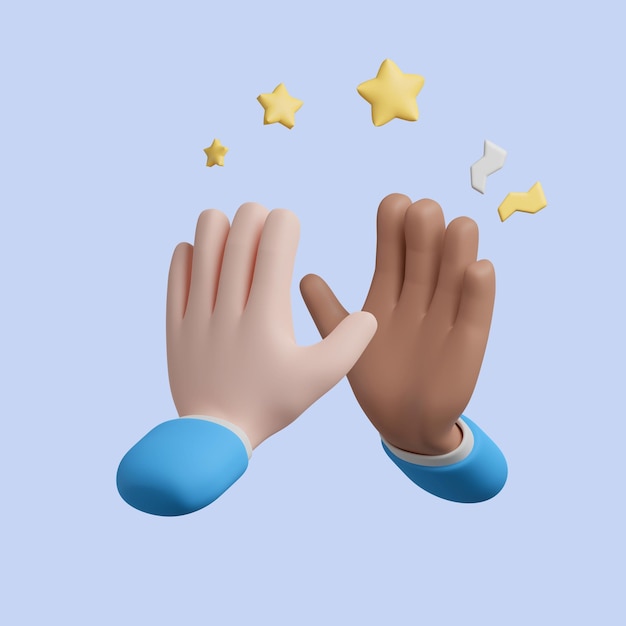 3D-Cartoon-Vielfalt zwei Hände, die ein High Five Teamwork-Konzept geben Charakter Hand Emoji Geschäftspartner mit erfolgreichem Geschäft Geste geben fünf Symbol Beschneidungspfad 3D-Render-Illustration