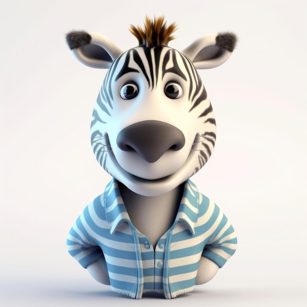 3D-Cartoon-Zebra-Pferdporträt mit Kleidung, Brille, Hut und Jacke, die davor steht