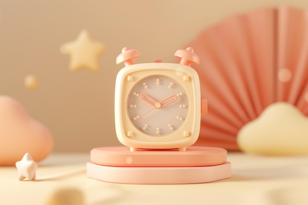 3D-Cartoonfigur Wecker Uhr Aufwachen Morgenzeit einfaches Wecker-Timer-Konzept Morgen-Alert Lebensplan Tagesplan Zeit zur Arbeit Cartoon-Uhr für Kinder Erinnerung Frist-Konzept