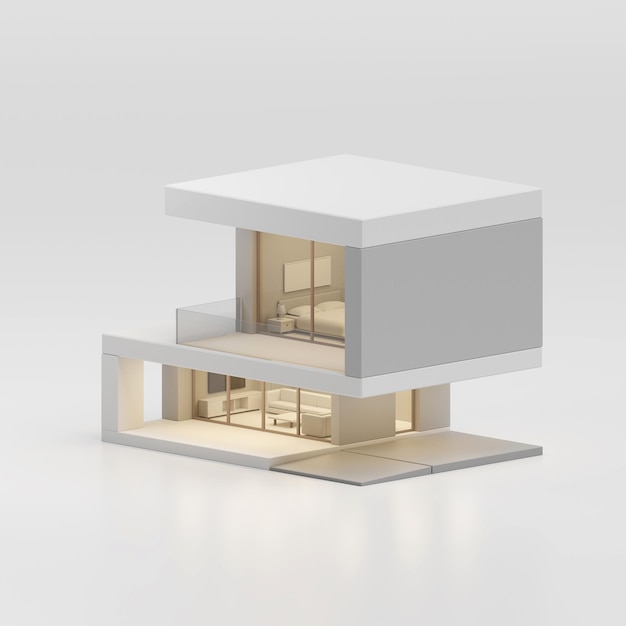 Foto 3d de una casa moderna, concepto inmobiliario.