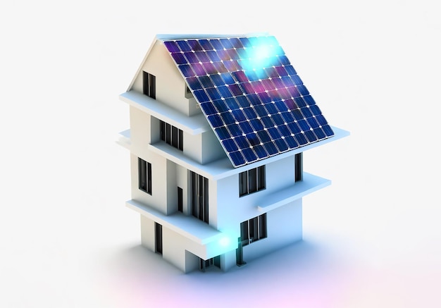 3d de casas modernas con paneles solares