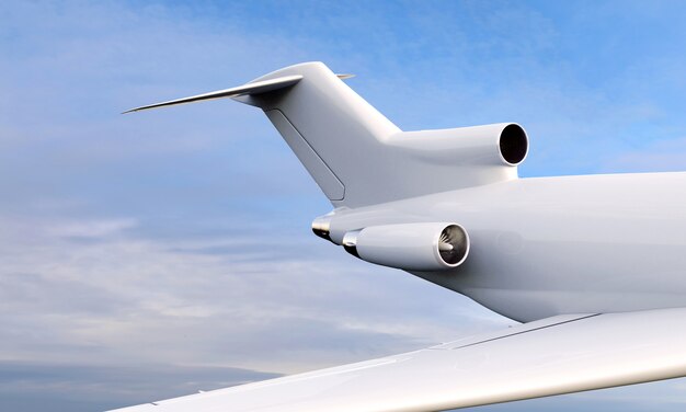 3d Cerrar vista de avión volando sobre cielo nublado