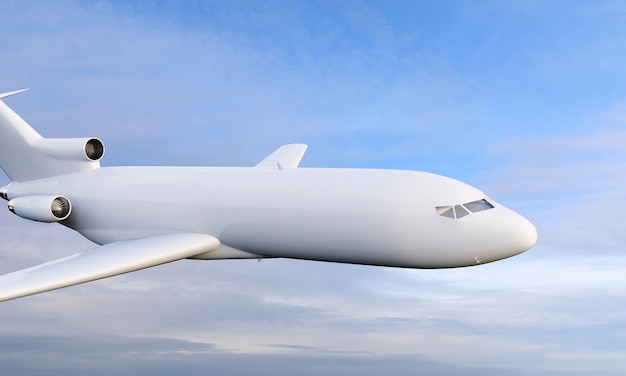 3d Cerrar vista de avión volando sobre cielo nublado