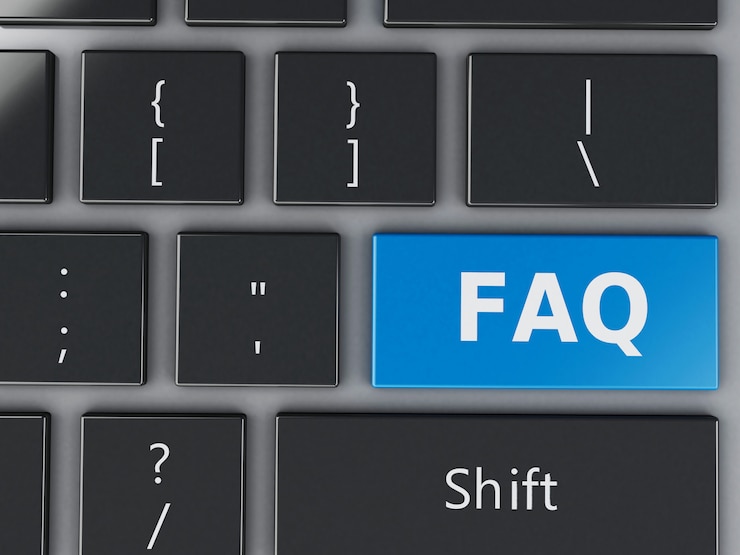 Foto 3d cerrar vista del teclado botón de preguntas frecuentes