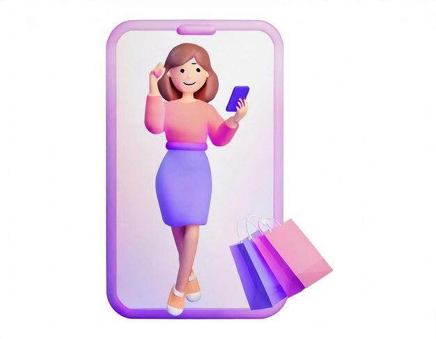 3d character e-shop conceito de compras com caracteres checkout comercial pagar varejo de comércio eletrônico no dispositivo para aplicação de cliente ai gerado