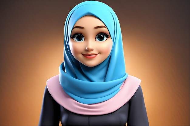 3D-Charakter muslimisches Hijab-Mädchen süßes Lächeln